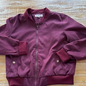 Pink Rose Purple Puffer Jacket with Ribbed Accents